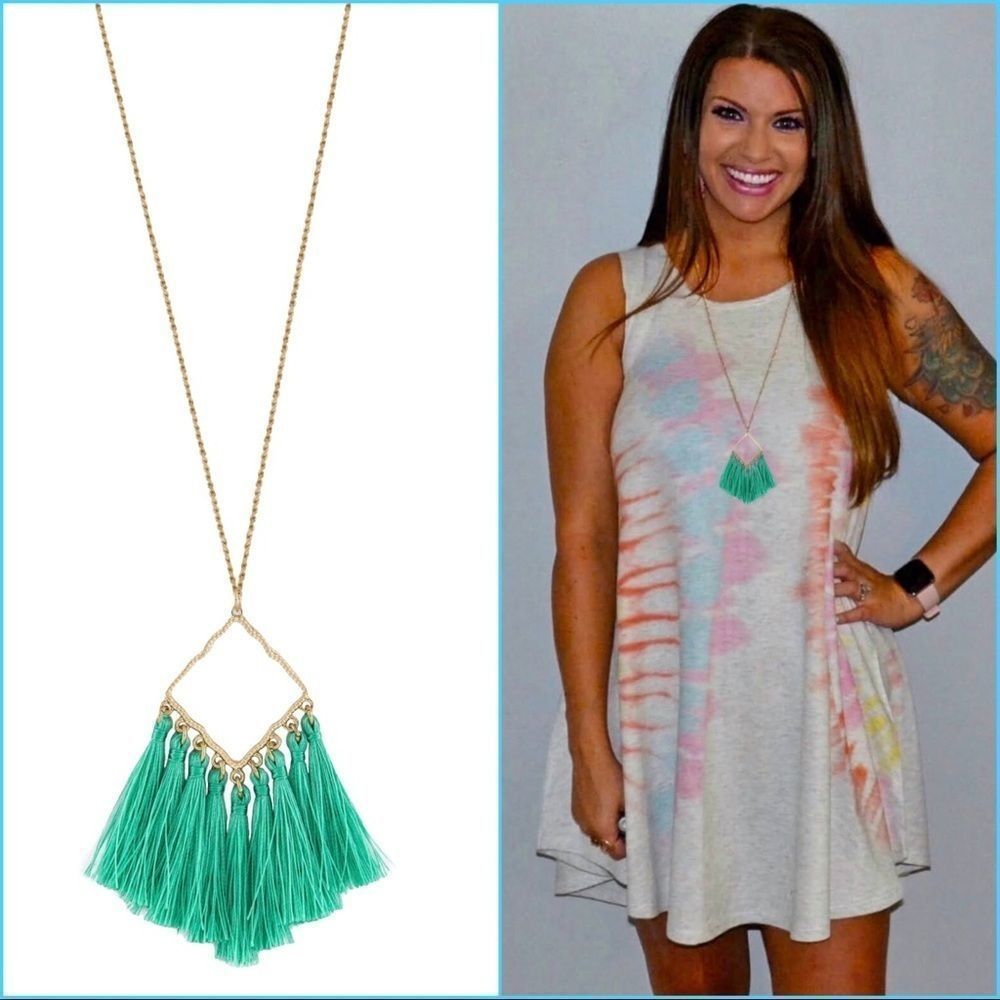 Mint Tassel Long Necklace